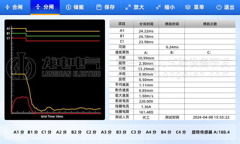 LDGKC系列合分閘測(cè)試界面